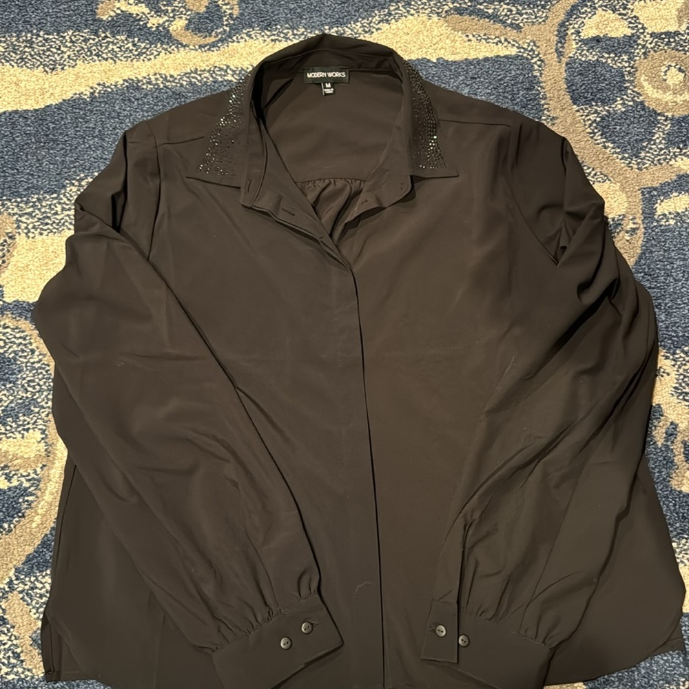 Black Modern Works Sparkly Collar Blouse